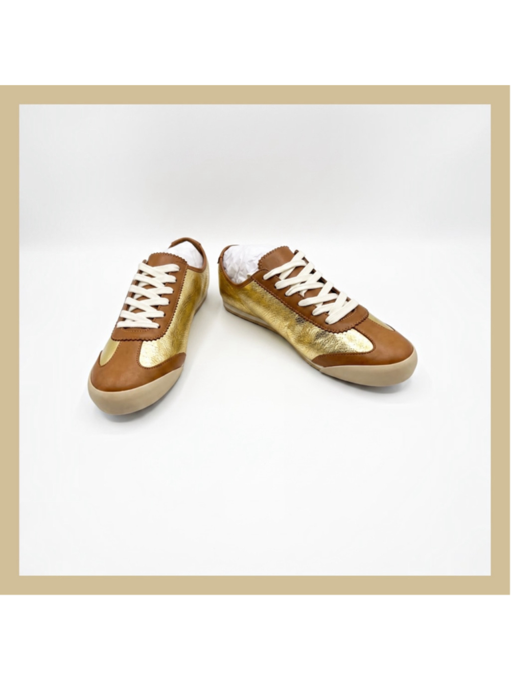 Women's Tory Burch GOLD Sneakers NWT LEATHER - Picture 2 of 9
